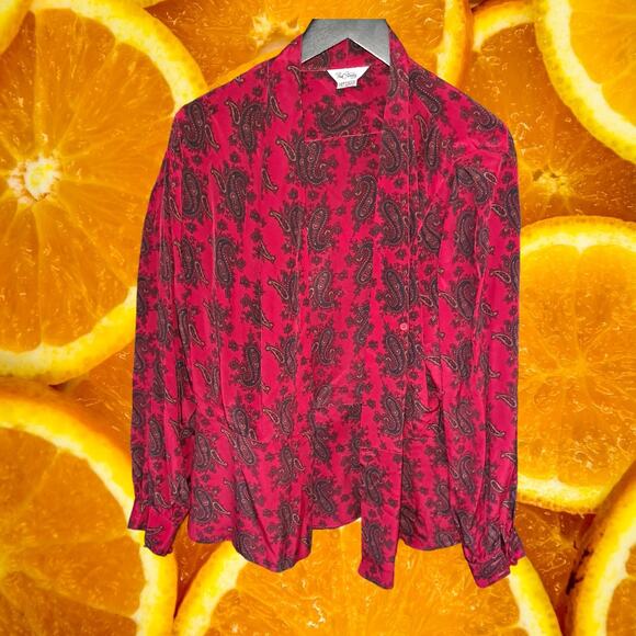 Paul Stanley Red and Black Paisley 100% Silk Button Up Size‎ 12 - Picture 4 of 6